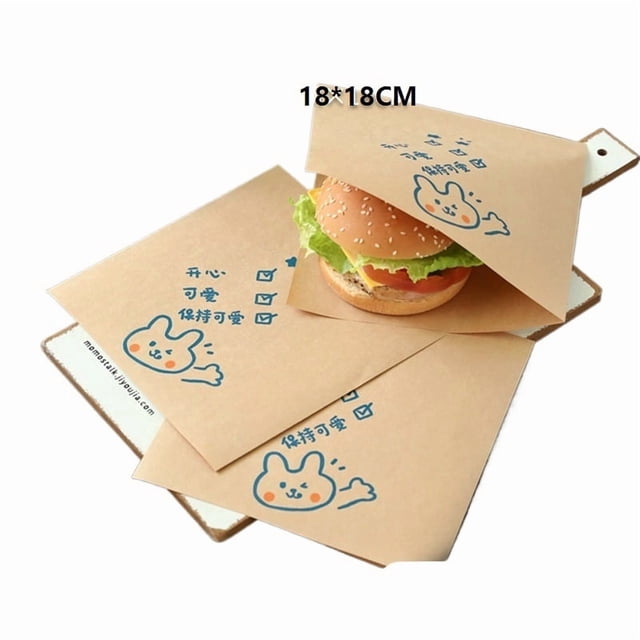 Papel for envolver sándwiches de calidad alimentaria, papel absorbente de aceite, papel a prueba de grasa, bolsas de papel desechables for hornear pan y hamburguesas for el hogar, 50 piezas