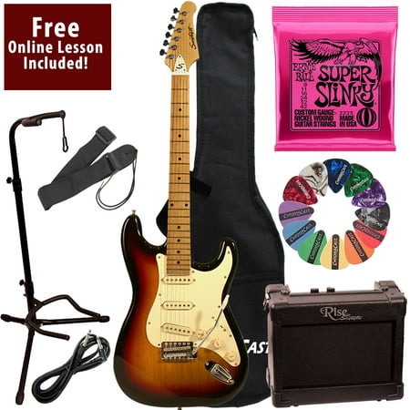 Sawtooth Vintage Sunburst Electric Guitar with Amp, Ernie Ball Strings, and Chromacast Stand, Picks, Cable, Strap, Case, and Free Online (Best Electric Guitar Performance Ever)