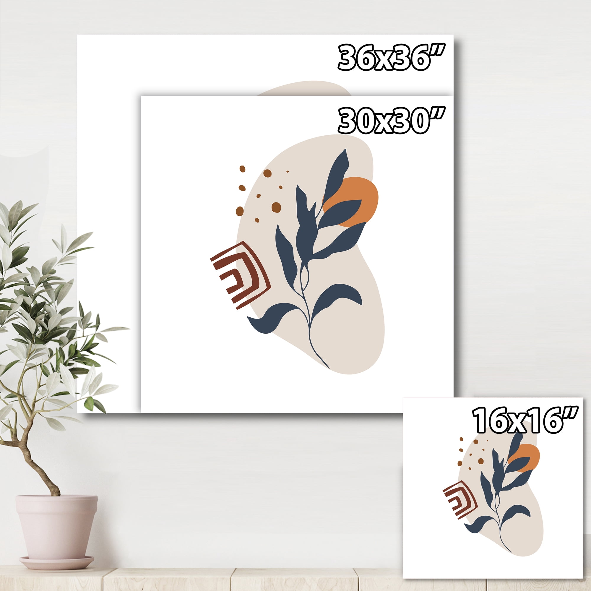 Designart ' Abstract Minimal Shapes Under Flowers VII ' Modern Canvas Wall Art Print