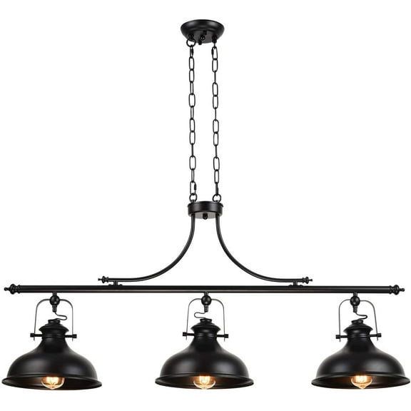 GZBtech Black Dome Pendant Light 3 Lights 59.06'' H Adjustable Rustic Hanging Billiard Light over The Pool Table Industrial Black Metal Chandelier for Dinning Room Kitchen Island