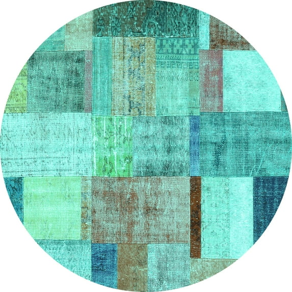 Ahgly Company Indoor Round Patchwork Turquoise Blue Transitional Area Rugs, 5' Round