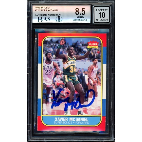 Xavier McDaniel Autographed 1986-87 Fleer Rookie Card #72 Seattle SuperSonics BGS 8.5 Auto Grade Gem Mint 10 Beckett BAS 214850
