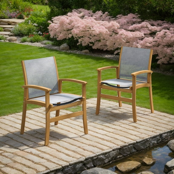YYAo Outdoor Dining Chairs, Patio Kitchen Chairs,Set of 2 Patio Dining Chairs with Breathable Fabric and Acacia Wood Frame
