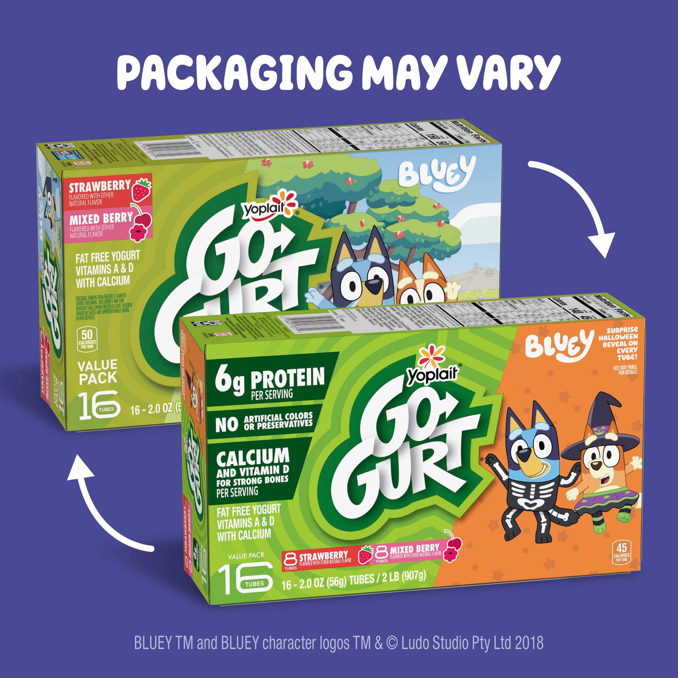 Go-GURT Bluey Halloween Yogurt Tubes, Strawberry and Mixed Berry Flavor, 16 Count, 32 oz