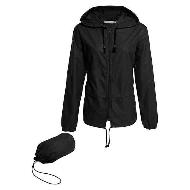 SUNSIOM Veste de Pluie Légère pour Femmes Imperméable Respirante Coupe-Vent à Capuche avec Cordon de Serrage Réglable