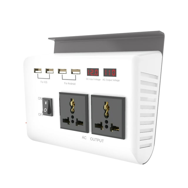Tignapoo 300W Car Power Inverter with 4 USB Ports & 2 AC Outlets, DC 12V to AC 110V Converter, LCD Display, White ABS, 8 Safety Protections, Compact Design for Travel & Home Use