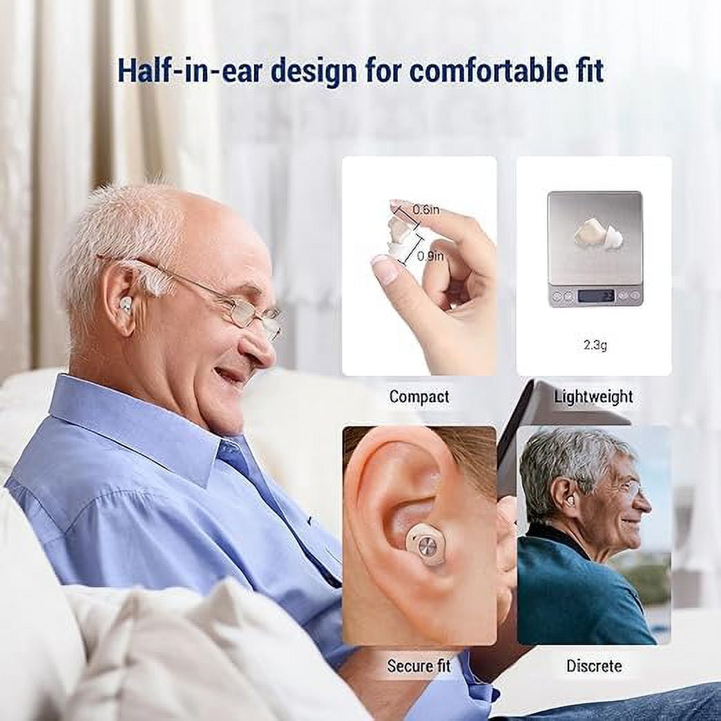 Adofi Hearing Aids, Rechargeable Digital In-the-Ear Hearing Aid Set with 8 Pairs of Soft Domes, 3.3 Gram Piece