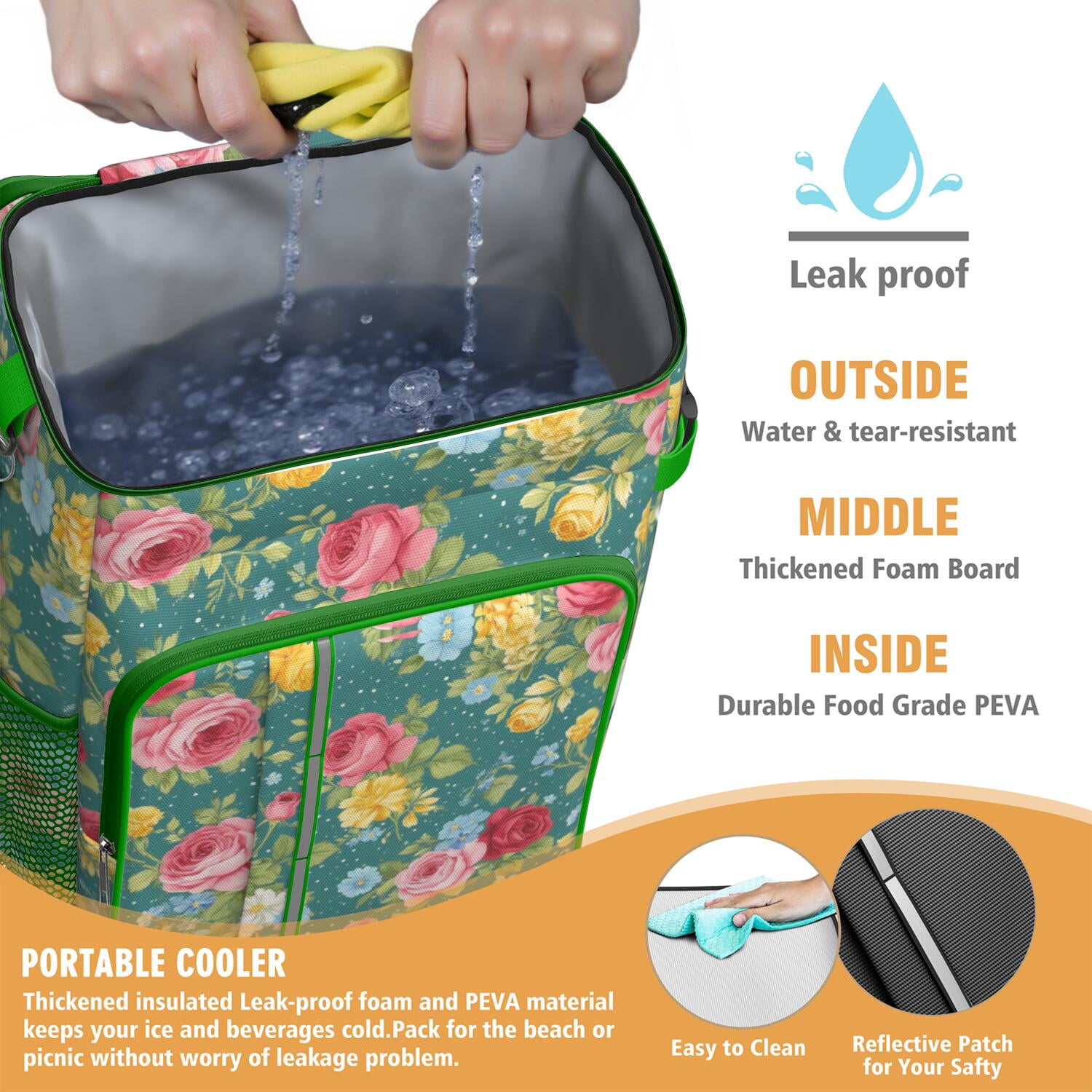 Travel Cooler Bag - Pioneer Flower Camping Beer Cooler Backpack with Bottle Opener- Waterproof Insulated Picnic Backpacks - Cooler Bag for Beach