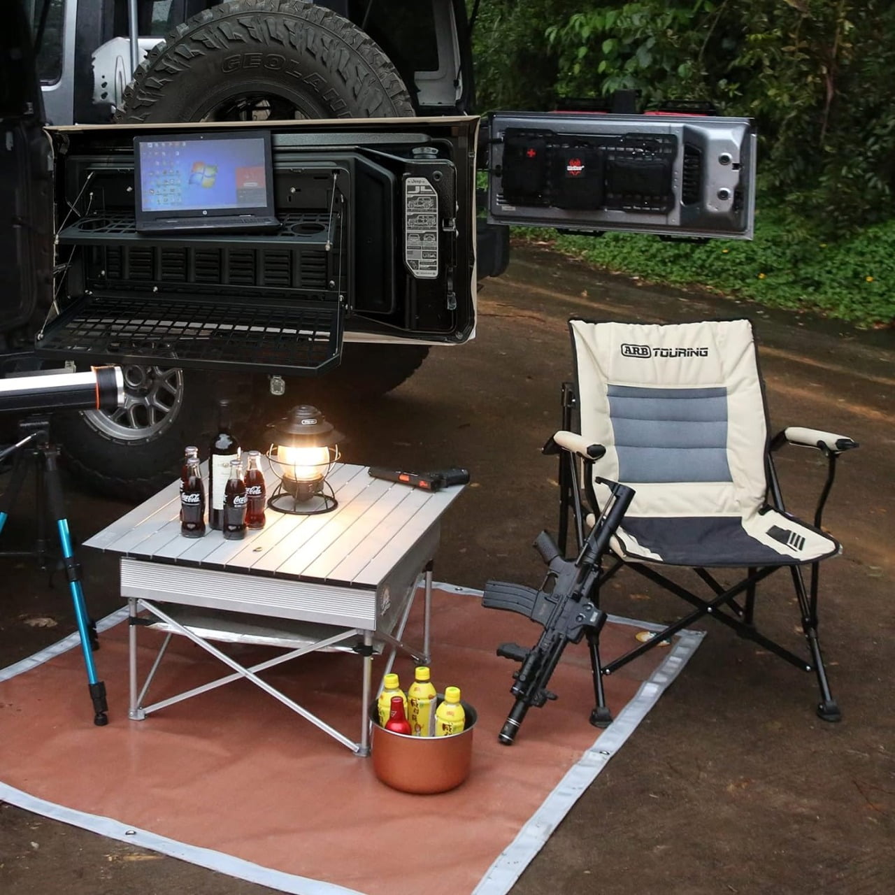 2-Tier Foldable Tailgate Table with Cargo Rack for Jeep Wrangler JK JL 4-Door Models 2007-2022, Rear Mount Camping Desk Storage Solution for Outdoor Adventures