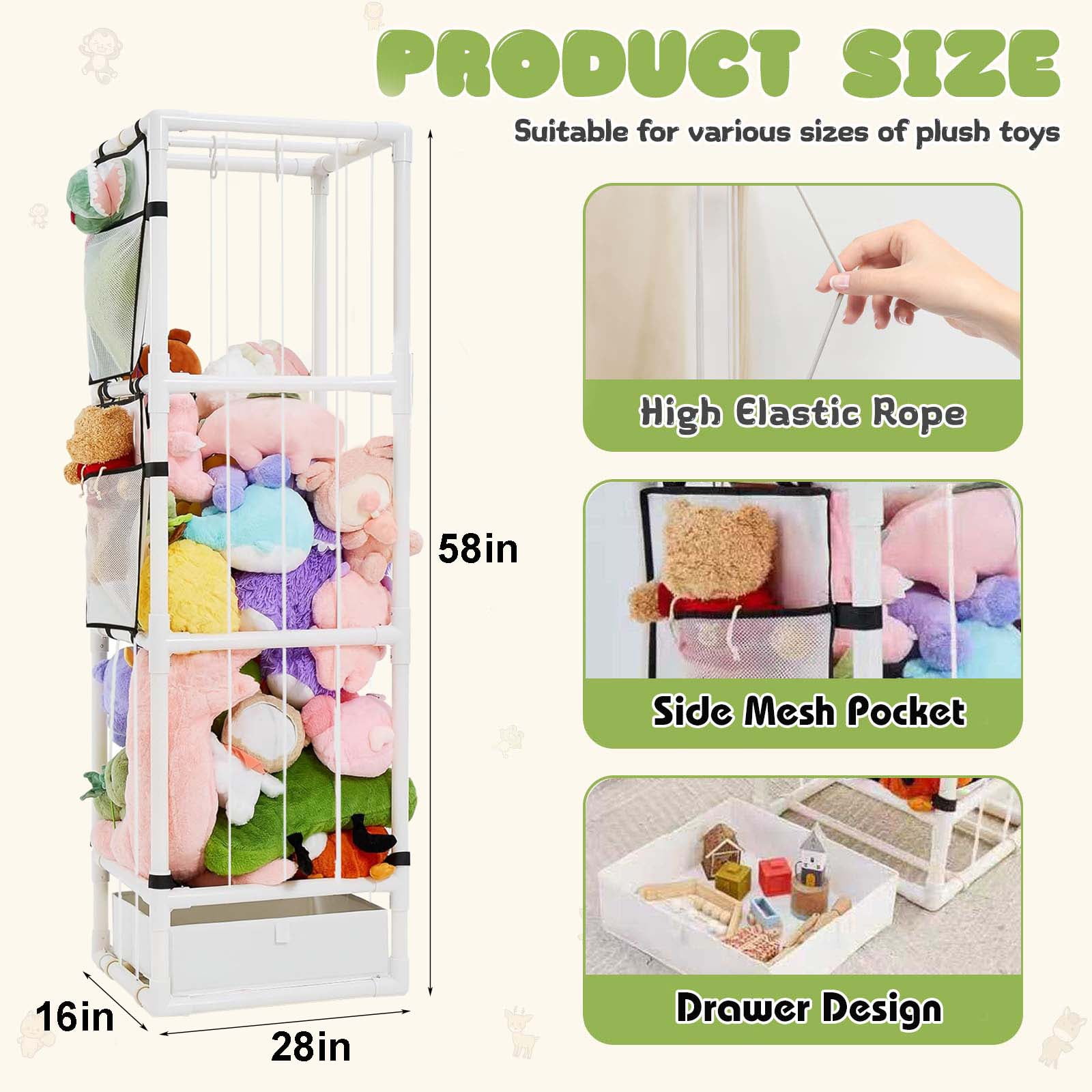 Stuffed Animal Zoo Storage Organizer PVC Large Plushie Holder for Toddler Room Playroom Aesthetic Nursery Furniture Toy Display Extra-large Capacity Design