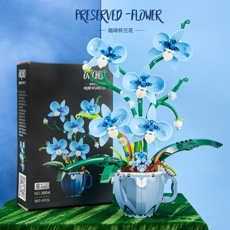 GZBrick Blue Orchid Flowers Building Set Home Decor for Adults