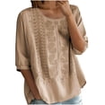 thumbnail image 4 of Ichuanyi Womens Summer Embroidered V Neck T Shirts Casual Short Sleeve Breathable Faux Cotton Linen Tops Loose Fit Basic Tees, 4 of 9
