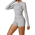 thumbnail image 1 of Nituyy Ensemble de Yoga Deux Pièces pour Femmes Manches Longues Col Rond Hauts et Shorts Tenue Active, 1 of 6