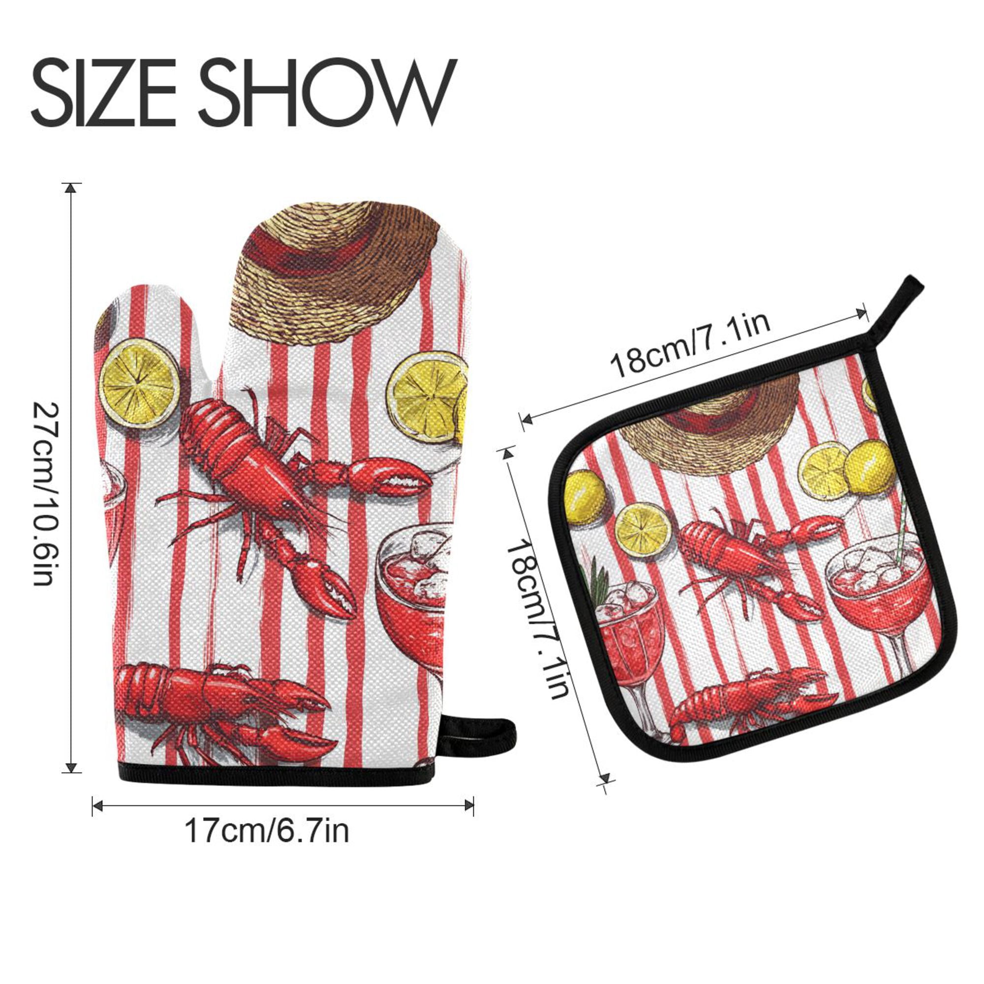Yayeee Oven Mitts and Pot Holder Set of 4 Heat Resistant Kitchen Gloves Baking Hot Pad, Red Lobster
