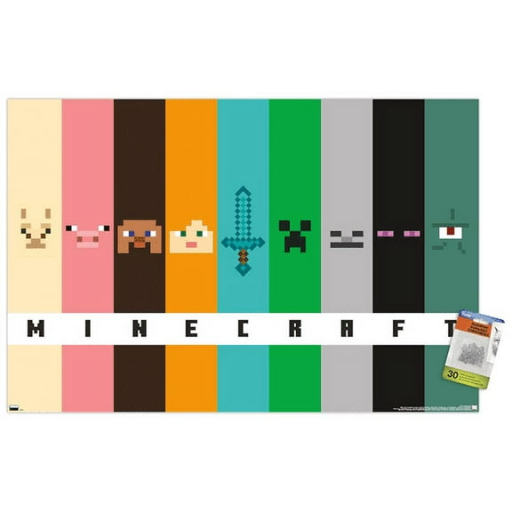 Minecraft - Pixel Bars Wall Poster with Pushpins, 22.375" x 34"