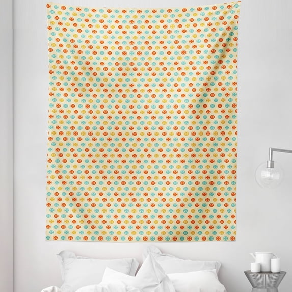 Abstract Tapestry, Vintage Looking Colorful Geometric Shapes Triangular Leaves Artist Fashion, Fabric Wall Hanging Decor for Bedroom Living Room Dorm, 5 Sizes, Beige Multicolor, by Ambesonne