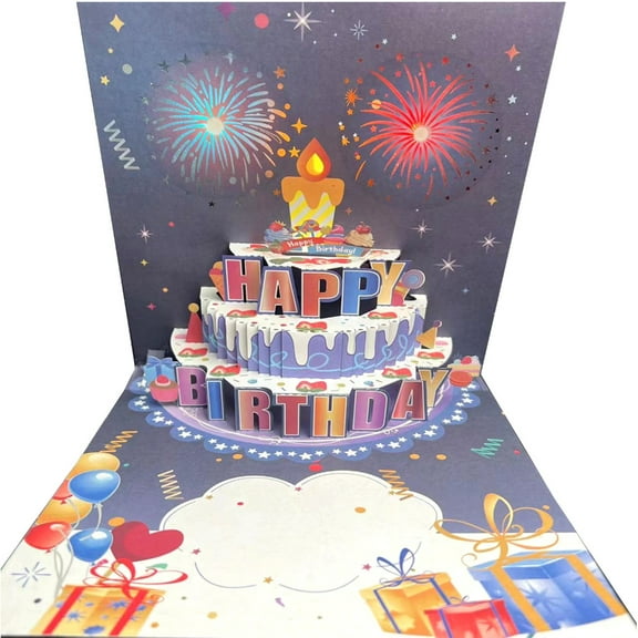 Light and Sound Birthday Greeting Cards 3D Cake Greeting Card Musical Happy Birthday Card for Women Men Kid Birthday