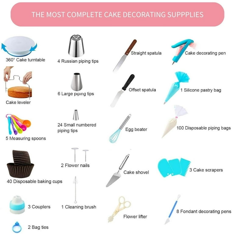 207PCS Cake Decorating Supplies - Gift For Women - Cake Decorating Kit with  Cake Turntable, 34 Piping Tips, 100 Disposable Icing Bags, 40 Cupcake  Liners, 8 Fondant Tools, 5 Measuring Spoons and More 