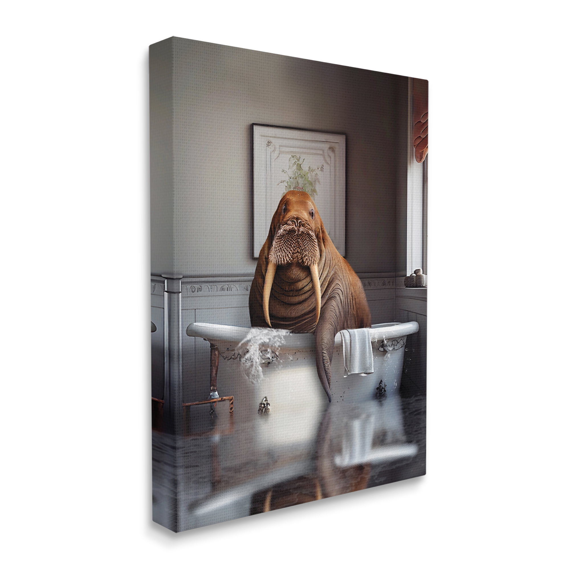 Stupell Industries Walrus in Bathtub Animals & Insects Painting Gallery Wrapped Canvas Print Wall Art, 16 x 20