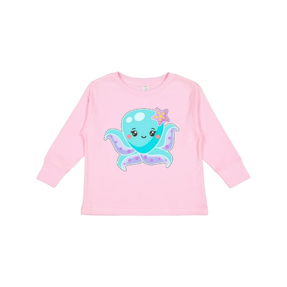 Inktastic Cute Octopus Blue with Star Boys or Girls Long Sleeve Toddler T-Shirt