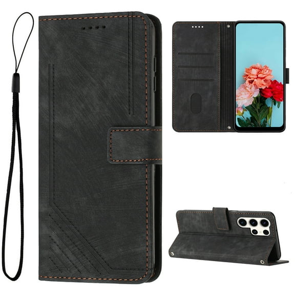 for Samsung Galaxy S23 Ultra Wallet Case, Classic PU Leather Shockproof Folio Flip Stand Magnetic Closure Money Pocket Simple Business Purse Card Slots Case Cover for Samsung Galaxy S23 Ultra, Black