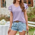 thumbnail image 4 of Fashion Women's Summer V-Neck Solid Short Sleeve Sexy Top Blouse Cropped T Shirts for Women ,Purple,S, 4 of 7