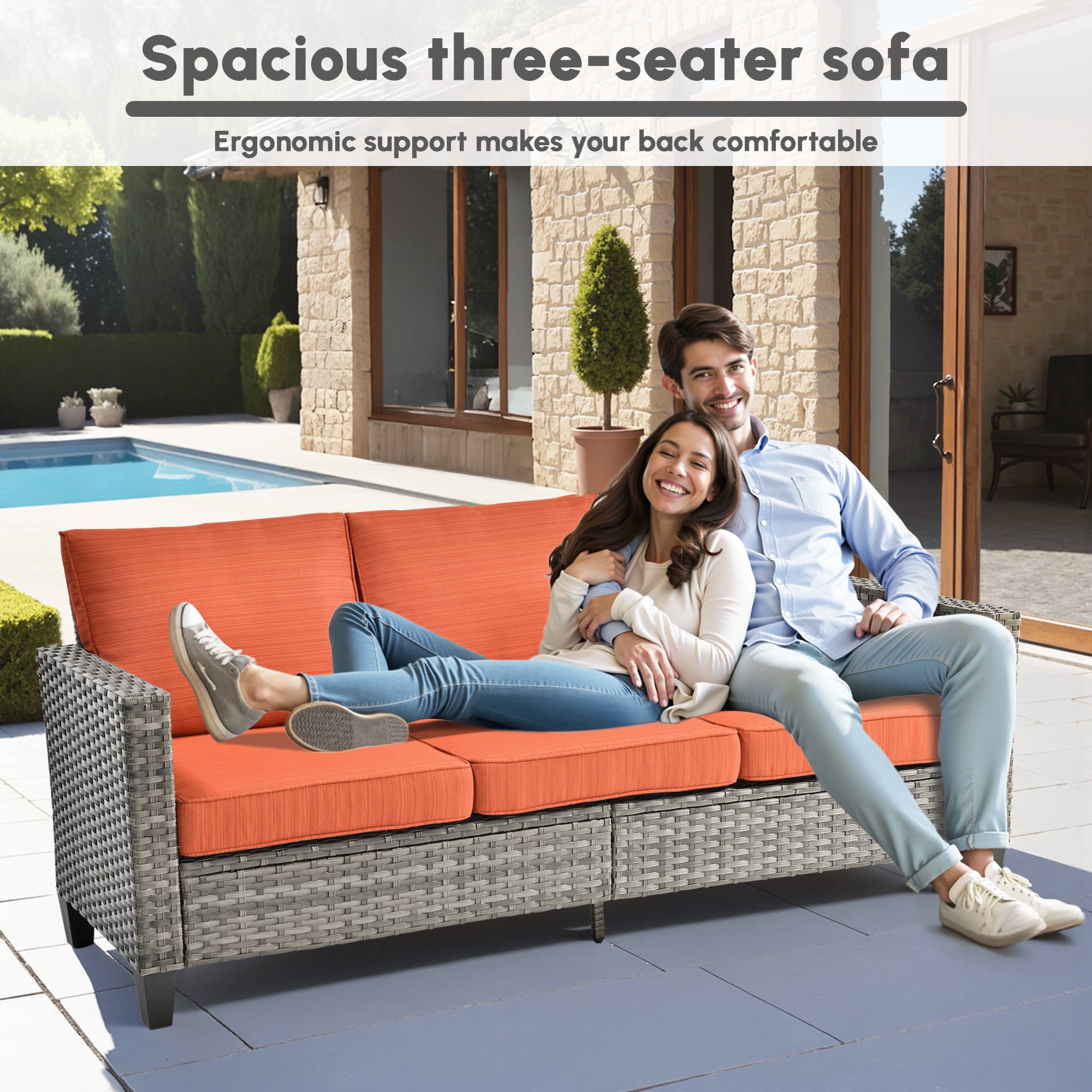 Ovios 9 Pieces Patio Furniture Set with Fire Pit Table Outdoor Conversation All-Weather Rattan Sectional Sofa with Swivel Chairs & Solar Light Table