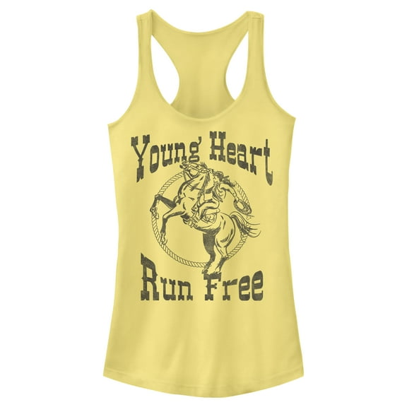 Junior's Lost Gods Young Heart Run Free Racerback Tank Top Banana Medium