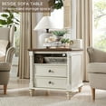 thumbnail image 3 of OKD Farmhouse Nightstand, 3 Drawer Wood Side Table with Charging Station for Bedroom, Living Room - Antique White, 3 of 9