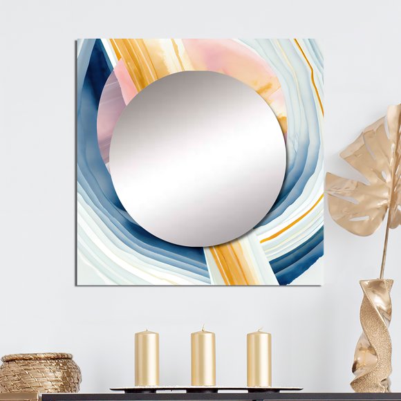 Designart "Bold Stroke of Golden Brilliance I" Modern Square Mirror For Wall Decor - Large Pink Square Mirror Printed Wall Decor - Modern Square Living Room Mirror