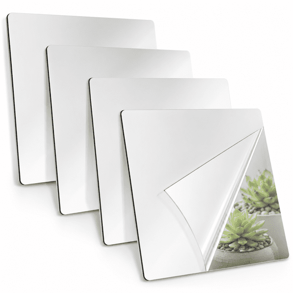 4 Pack Acrylic Mirror 8 x 8 inch Flexible Tiles Small Mirrors Sheets Wall Mioor Stickers