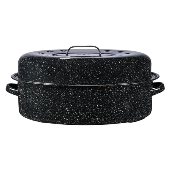 YYDSBNHH Granite Ware Roaster 20 lb Capacity, Black Enamel on Steel, Covered Oval Roaster Pan for Roasting, Baking, Holiday Meals