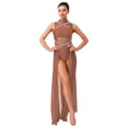 thumbnail image 1 of renvena Lyrical Dance Costumes for Women Sleeveless Turtleneck Backless Mesh Tulle Maxi Dress Coffee M, 1 of 5