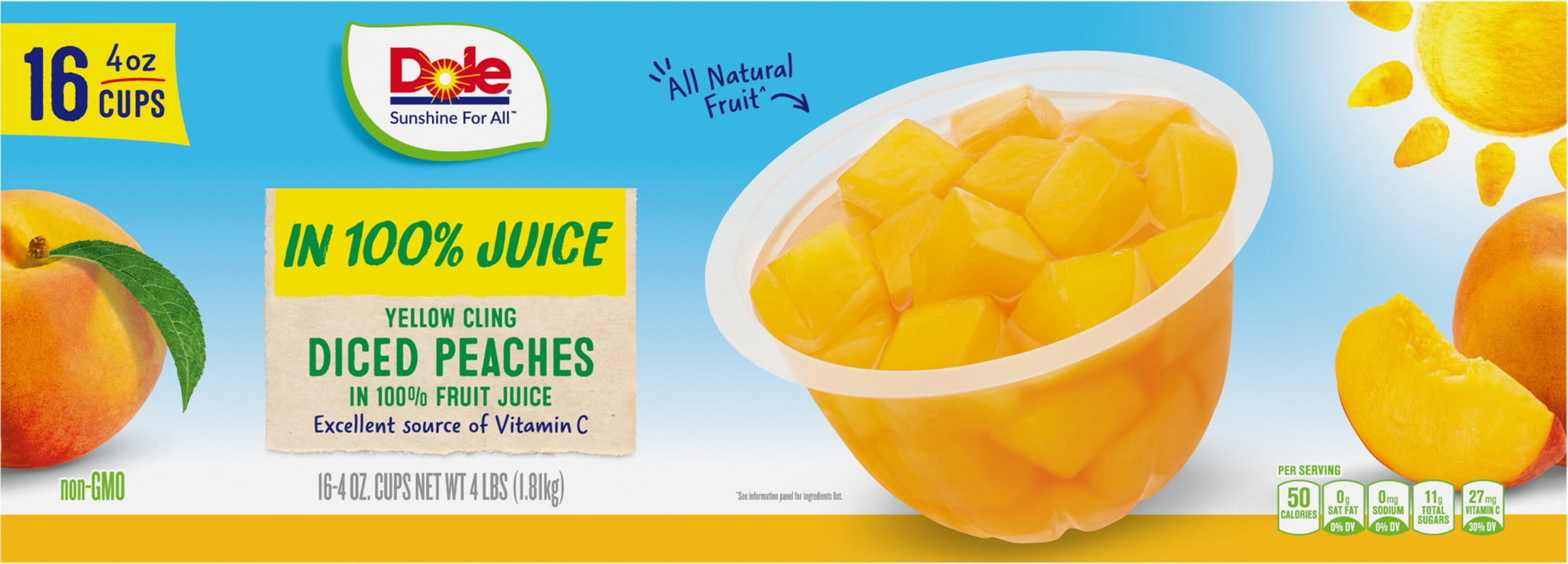 Dole Diced Peaches in 100% Fruit Juice 16 - 4 oz Cups