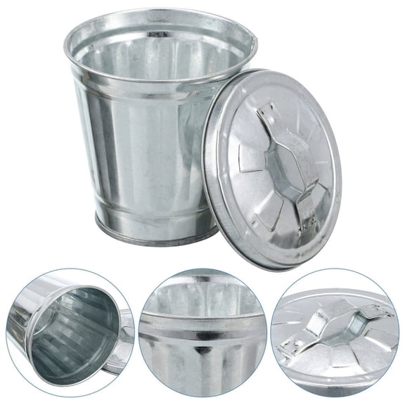 QUTETN Mini Trash Can Outdoor Garbage with Lid Container Waste Paper Basket Vintage Metal Office