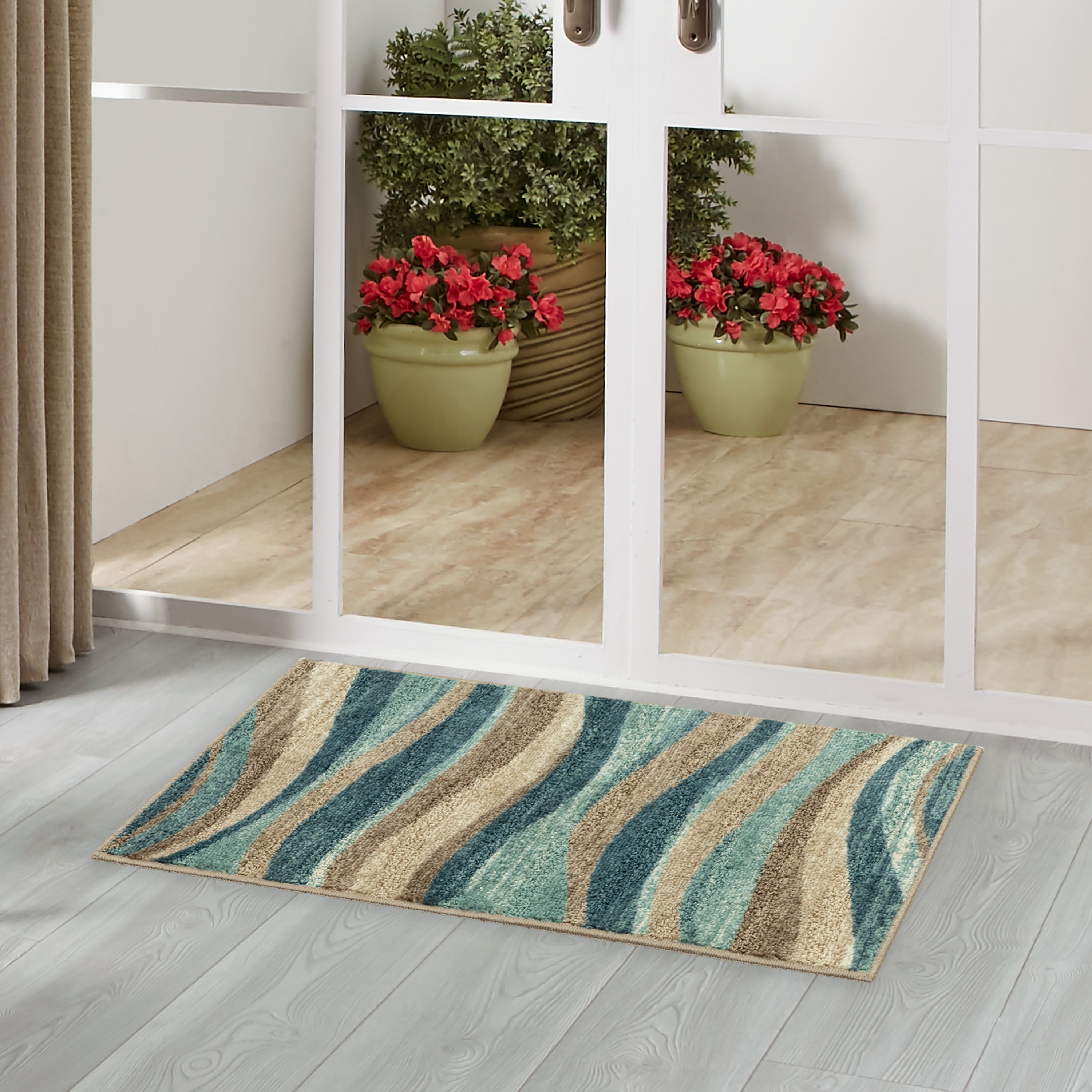 Mainstays Geometric Blue Brown Waves Indoor Entryway Area Rug, 1'8"x2'10"
