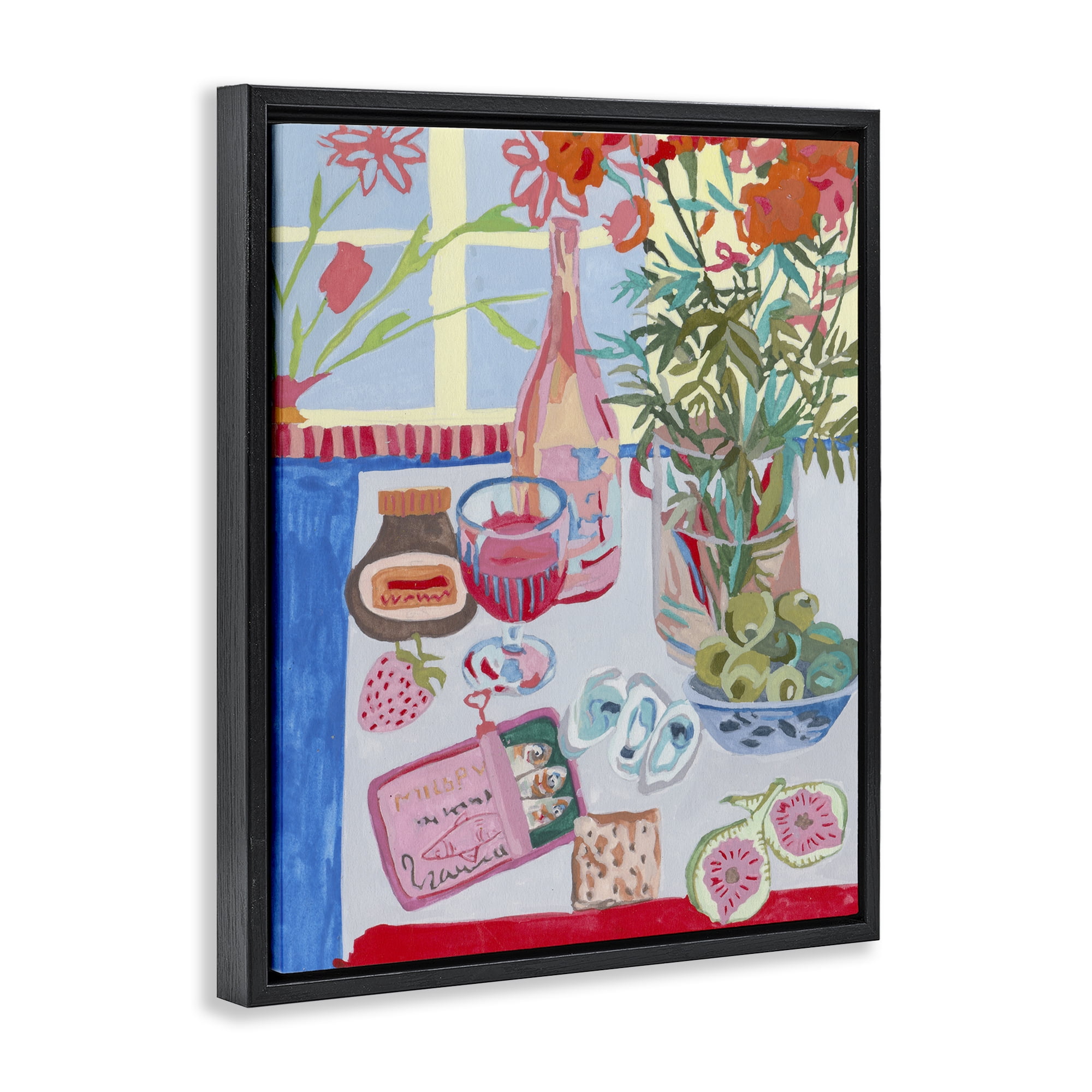 Stupell Industries Red & Blue Table Setting Black Framed Floater Canvas Wall Art, design by Melissa Wang