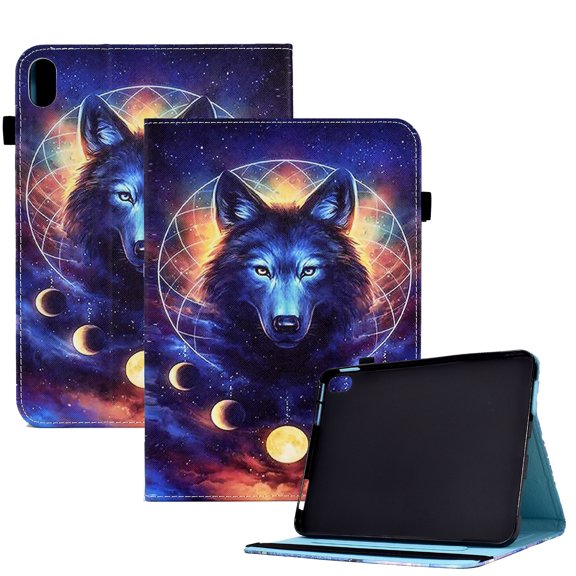 ELEHOLD for iPad Mini (6th Generation),Flip Leather Case Cover with Card Holders Adjustable Kickstand Anti-Slip Elastic Band Shockproof Full Protective Case for iPad Mini 6,Wolf