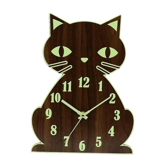 yotijay 12'' Luminous Wall Clock Cat Style Quartz Non-Ticking Glow In Dark Home Decor AU