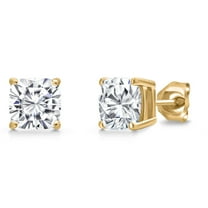 Gem Stone King 2.40 Cttw 14K Yellow Gold Asscher Cut 6MM White Moissanite Double Notch Stud Earrings | Gold Earrings for Women Men