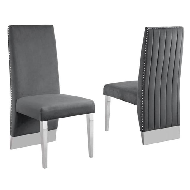 Chaises Latérales d'Accent en Velours Capitonné Gris avec Détails Chromés Argentés (Ensemble de 2)