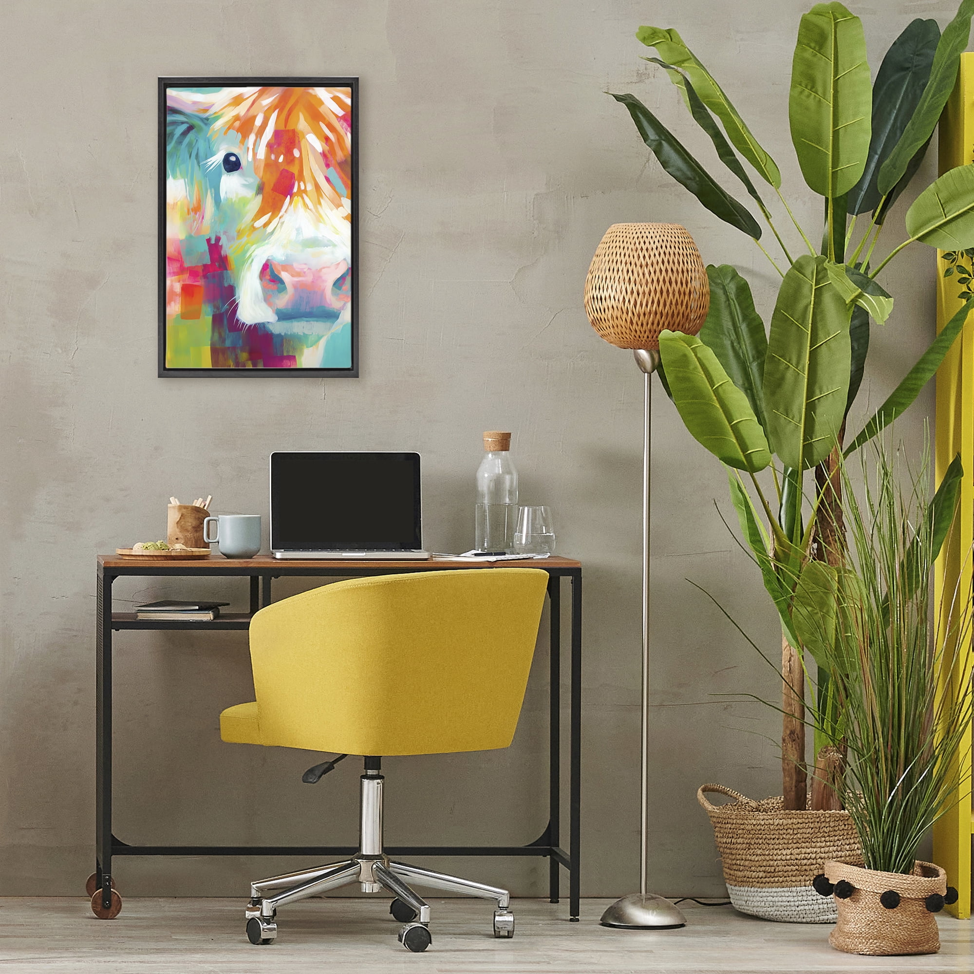 Stupell Industries Highland Portrait in Brights Black Framed Floater Canvas Wall Art, design by Chromatic Storm Studio