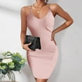 thumbnail image 2 of Womens Summer Sleeveless Mini Bodycon Dress V Neck Knit Ribbed Slim Fit Night Out Club Party Dress Clubwear, 2 of 7