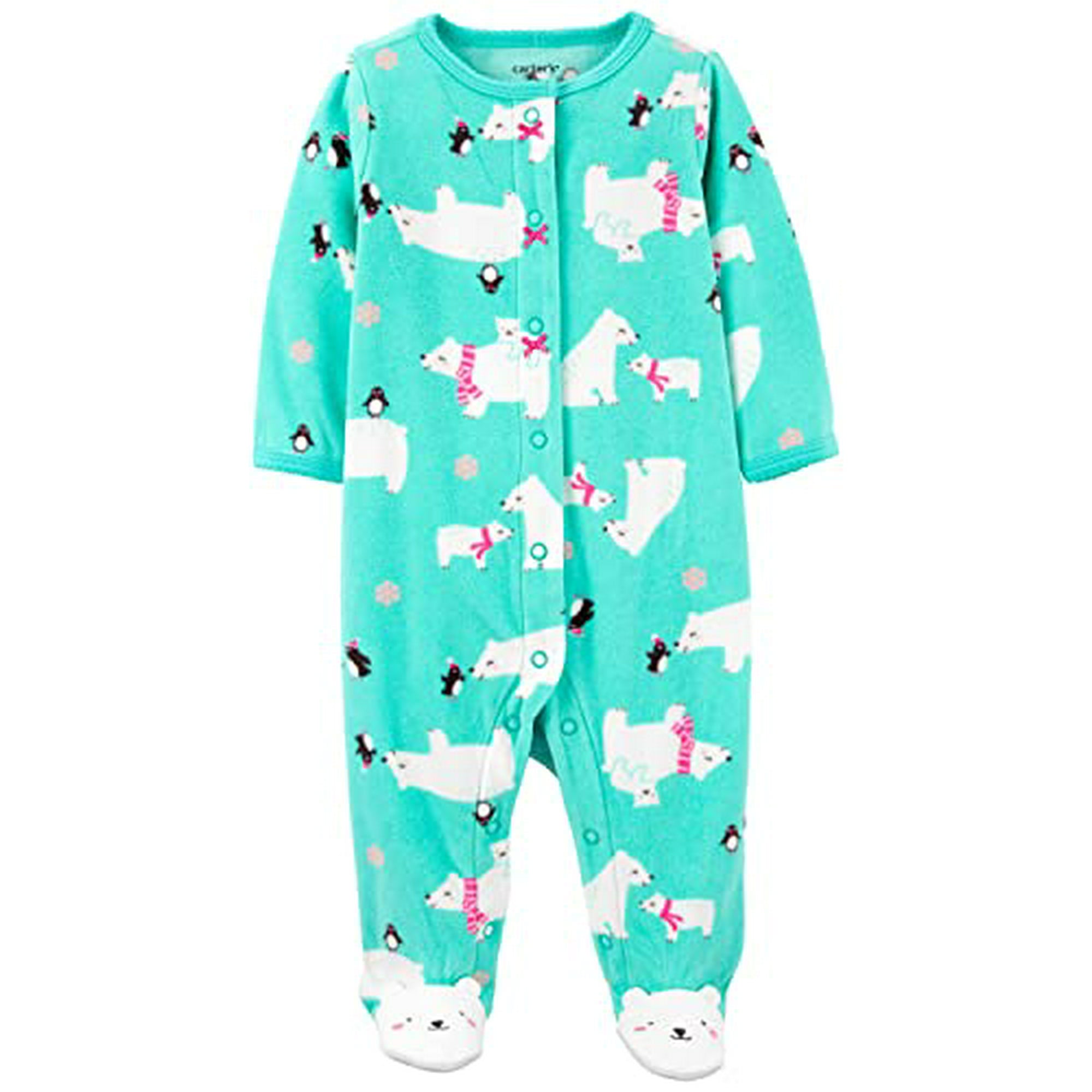 Carter s Size 6M Polar Bear Fleece Snap Up Sleep Play In Teal