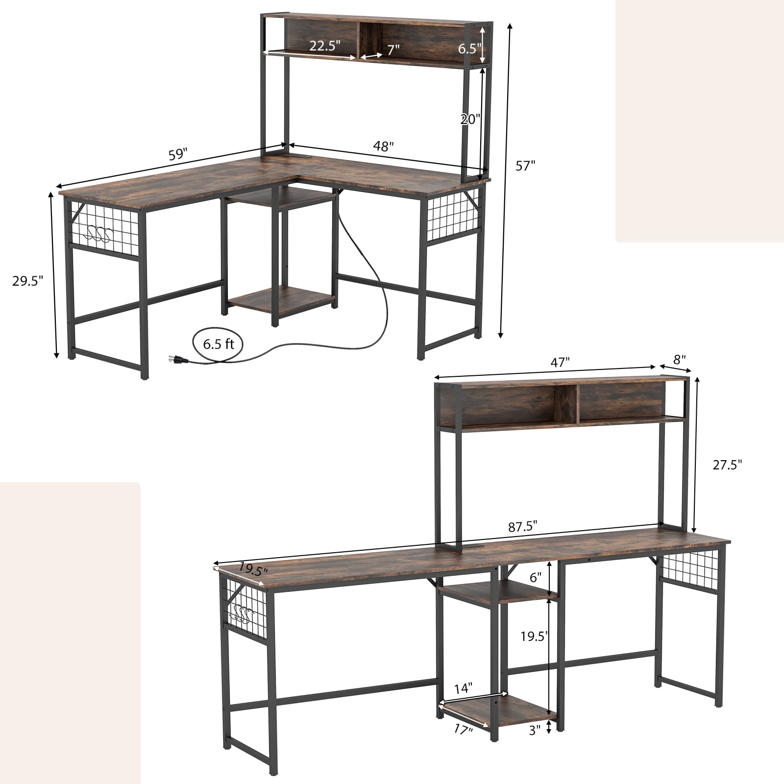 Giantex L Shaped Desk, Sturdy Computer Desk w/ Power Outlet, Long Corner Desk Home Office Table, Brown