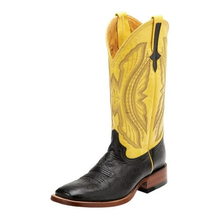 Ferrini Western Boots Mens Smooth Ostrich Black Yellow 10293-04
