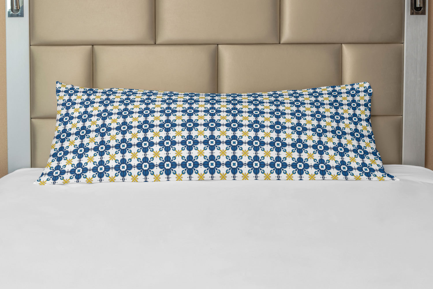Ethnic Body Pillow Case Cover with Zipper, Tile Illustration in Traditional Style Portuguese