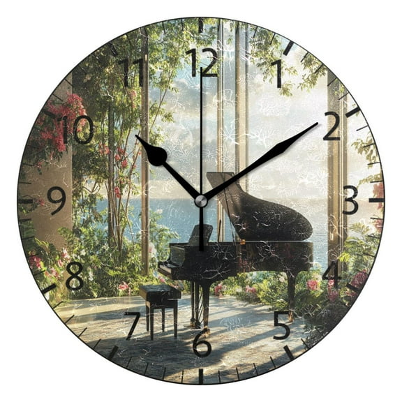 YAZAOO Decorative Wall Clock Size:25cm Piano Sunlit Room Design Pattern Clock