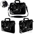 thumbnail image 3 of LSS 17 inch Laptop Sleeve Bag Notebook with Extra Side Pocket, Soft Carrying Handle & Removable Shoulder Strap for 16" 17" 17.3" 17.4" - Vines Black and White Swirl Floral, 3 of 3