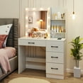 thumbnail image 6 of Kadyn Vanity Desk with Lighted Mirror, Makeup Vanity Table with 3-Color Lights and Power Outlets, Modern Dressing Table,White, 6 of 12